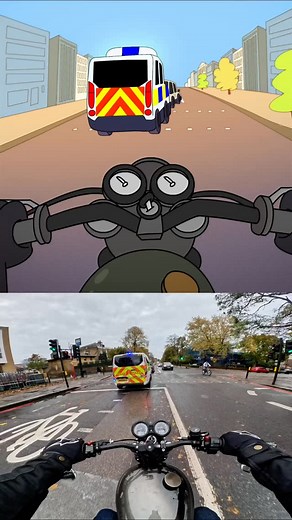 3.1M views · 29K reactions | The real thing vs the animation ✅ The slowest police chase of all time. How many Easter eggs and cameos can you spot? Animated by the awesome @josepbernaus Love you x . #harveyridesbikes #harvey #preciouscargo #motorbike #motorcycle #scrambler #biker #vibes #wholesome #feelgood #london #gopro #bikercartoon #animation #bikeranimation | Harveyridesbikes | Facebook