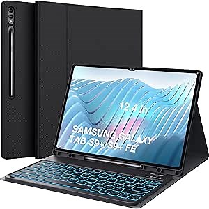 CHESONA Keyboard Case for Samsung Galaxy Tab S10+/S9 FE+/S9+ 12.4, 7-Color Backlit Keyboard with S Pen Holder, Magnetic Detachable Wireless Keyboard & Slim Cover for S9 Plus/S9 FE Plus 2023, Black