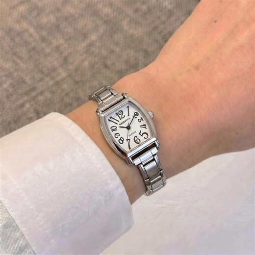 Silver Rectangular Watch Arabic Dial Metal Strap Quartz - Etsy