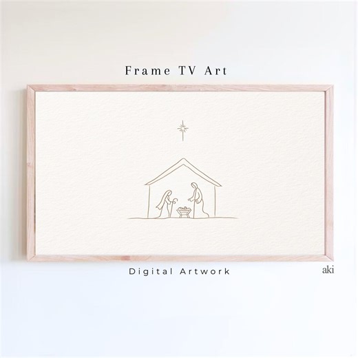 Nativity Frame TV Art | Line Drawing Christian Christmas Mode Decor | Minimalist Holy Family TV Display (digital Download) - Etsy