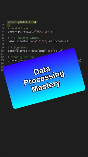Level up your data processing skills with Python's Pandas library. 🚀 Boost efficiency and accuracy! #DataProcessing --- Get the Python for AI course 6 projects at the link in bio. 🐍