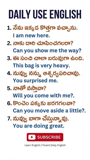 Daily Use English! 🛑 7 వాక్యాలు నేర్చుకోండి #dailyenglish #englishspeakingpractice #spokenenglish