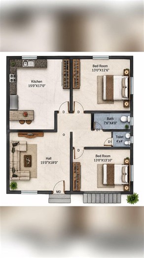 🏡 Small House Plan | छोटे घर का शानदार 2BHK प्लान | Modern Floor Plan 2026 #homeplan #shorts #home