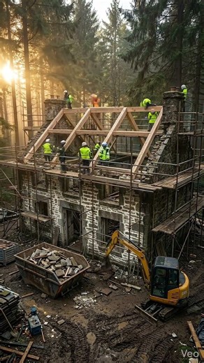 Rebuilding a Ruined Stone Cottage in the Woods ✨ #timelapse #beforeandafter #restoration #shorts