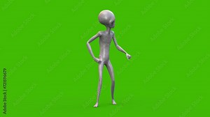 Green Screen Gray Alien Look around Loop 3D Animation Rendering CGI