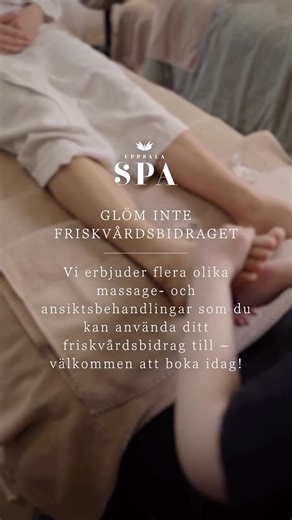 Du vet väl om att du kan använda ditt friskvårdsbidrag hos oss? ✨ Vi erbjuder flera friskvårdsberättigade behandlingar – bland annat klassisk helkroppsmassage, ansiktsmassage, fotvård, gravidmassage och bastubad med massage. Hinner du inte använda friskvården innan årsskiftet? Med vårt friskvårdskort kan du förlänga giltigheten med ytterligare 6 månader. Läs mer och beställ via vår hemsida - välkommen 🪷 | Uppsala Spa & Skönhetsvård
