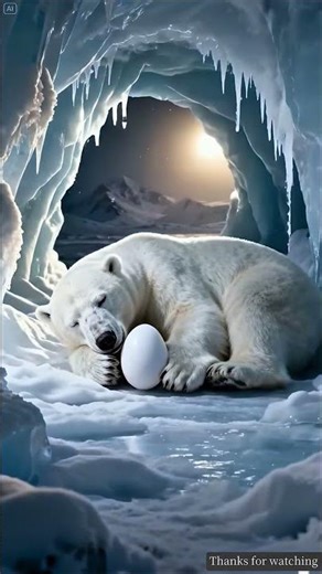 A large egg rolls through the snow and reaches a bear's cave 😭 #ai​ #egg​ #save​ #bear​ #eggy #eggs