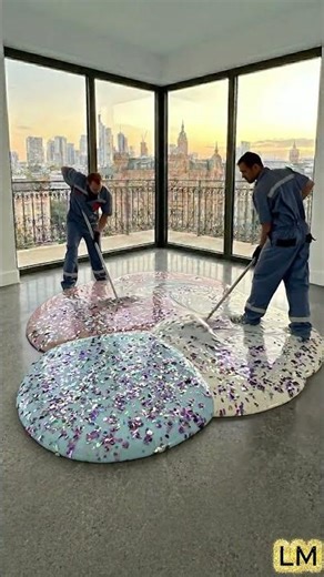 Transforming a Skyline Apartment with Soft Pink, Blue, and White Marbling Epoxy floor🏙️🪞