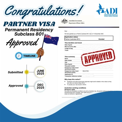 Malaysia  ➜ Australia  and it’s OFFICIAL  Subclass 801 GRANTED!  Another love story crossing borders, another success expertly handled by ADI Immigration  Smooth process, happy hearts, and big celebrations ✨ Want your partner visa journey to feel this effortless? ADI Immigration is ready to make it happen ✈️ #ADIImmigration #Subclass801 #MalaysiaToAustralia #PartnerVisaSuccess #VisaWin #AustraliaBound #DreamsDelivered | ADI Immigration | Facebook