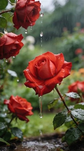 Rain Falling on Red Roses 🌹 Relaxing Nature Moment #naturesounds #rainfall #rainrose