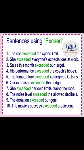 39K views · 814 reactions | Exceed meaning and example sentences Sentences using the word "Exceed" #English #exceedmeaning #englishlearning #learnspokenenglish #vocabulary #sentencestructure | English Learning | Facebook