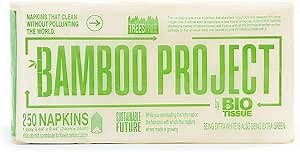 Bamboo Paper Napkins, by Bamboo Project - Trees Free - Compostable Packs of 250 Biodegradable Units - White Color - Resistant, Soft and Absorbent - 9,4x9,4 inches