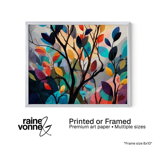 Abstract Tree Wall Art – Modern Botanical Branches With Colorful Leaves - Etsy