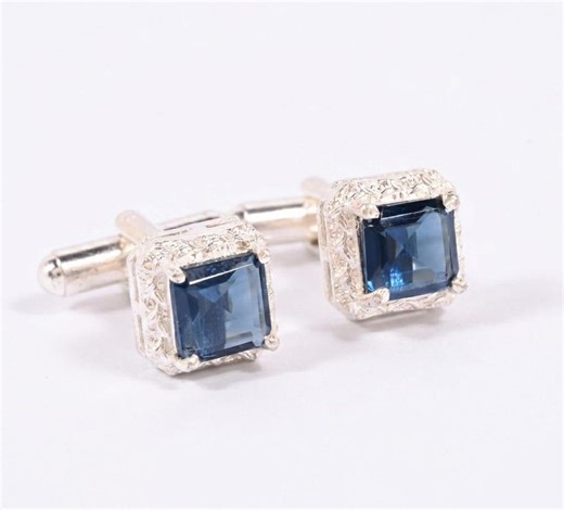 925 Sterling Silver Cufflinks | Lab-grown Blue Sapphire Gemstone, Elegant Formal Jewelry - Etsy