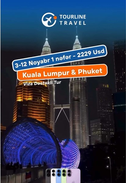 📅 3–12 Noyabr 2026 ⏱ 9 gün / 8 gecə 🏨 5★ Luxury otellər 💰 2299 USD / nəfər ✨ TUR PAKETİNƏ DAXİLDİR: ✈️ Aviabiletlər 🧳 20 7 kq baqaj 🏨 5★ Luxury otellərdə 8 gecə 🍽 Səhər yeməyi və proqram üzrə günorta yeməkləri 🚐 Hava limanı transferləri 🏝 2 tam günlük ada turu 🛂 Viza dəstəyi 👥 2 tur rəhbərinin müşayiəti 🗺 Daxili gəzintilər və ekskursiyalar 🛡 Səyahət sığortası 🏝 ADA TURLARI • Phi Phi Islands – Full Day Tour • James Bond Island – Phang Nga Bay Full Day Tour 🏨 YERLƏŞMƏ 🇲🇾 Pullman Ho