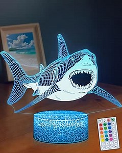 Shark Gifts for Boys, 3D Night Light Illusion Lamp, 16 Colors Remote & Timer, Cool Ocean Sea Life Shark Room Decor, Ideal Birthday Christmas Gift Idea