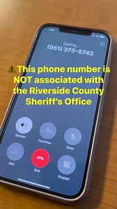21K views · 130 reactions | ⚠️ We have recently become aware of a scam telephone number posing as the Sheriff’s Department. The telephone number 951-373-6742 is NOT associated with the Riverside County Sheriff’s Office. To verify legitimate phone numbers, please call non-emergency dispatch at 951.776.1099 #ScamAlert #riversidecounty #riversidesheriff | Riverside County Sheriff's Office | Facebook