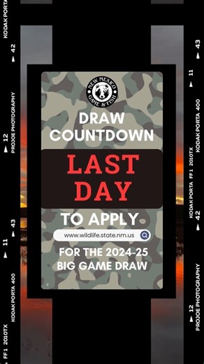 It’s the final countdown! The 2024-25 big game draw application deadline is TODAY, March 20th at 5pm mountain time. | New Mexico Department of Game and Fish