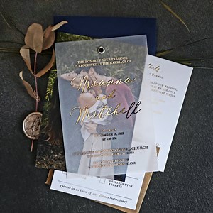 Vellum Wedding Invitation Suite With RSVP and Gold Foil - Modern Elegant Custom Invite Set - Photo & Transparent Overlay Card - Etsy