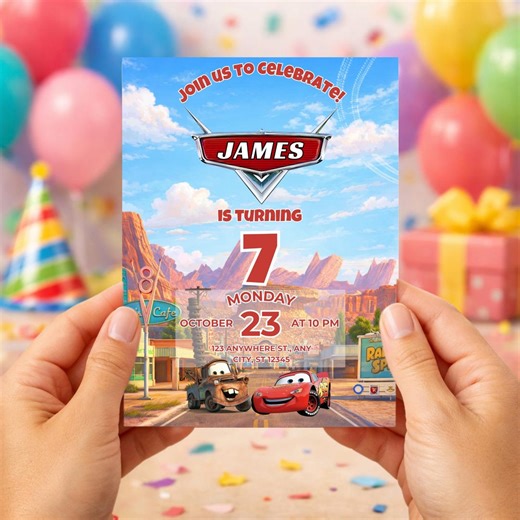 Disney Cars Birthday Invitation Template Canva | Editable Lightning Mcqueen Invite | Race Car Party Invite | Pixar Birthday (downloadable) - Etsy
