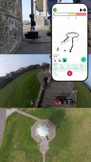 Measuring a band stand in the sunshine with Moasure 2 PRO ☀️ How long would it take you to measure a job site with multiple layers and steps?