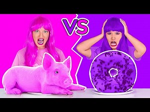 Eat Food of One Color for 24 Hours. Pink vs. Purple Food Challenge by 123 GO! CHALLENGE