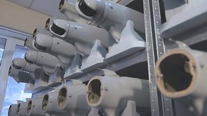 Production of military UAVs. Production of drones at the factory. UAV blanks on the shelves. Unmanned aerial vehicle