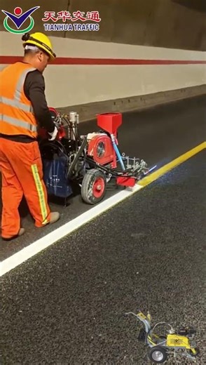 Cold Spray Road Marking Machine in Tunnel | Strong Coverage, Bright White Finish 🚧