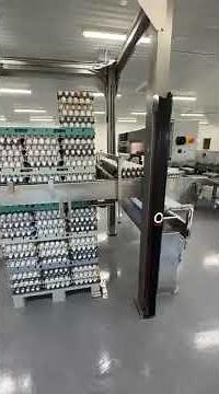 Tray stacker behind a Völker egg grading machine