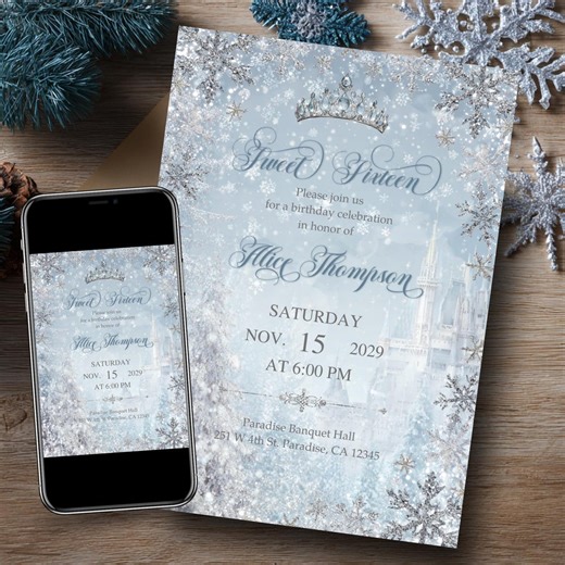 Winter Sweet 16 Invitation, Winter Wondeland, Sweet Sixteen, Quince Invitation, Digital Download, Editable Template, Digital Invitation - Etsy