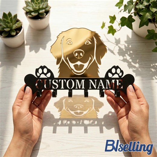 Personalized Dog Bone Key Holder: Golden Retriever Wall Decor (custom Sizes) - Etsy