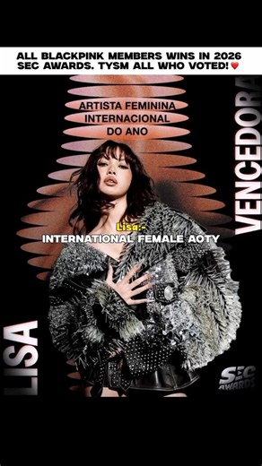 BLACKPINK Won SEC Awards 2026.😱✨ #blackpink #kpop #viral #fypシ゚viral #lisa #jisoo #sec #awards #bod