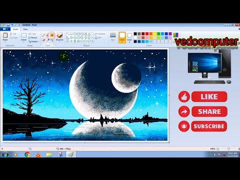 how to draw moon ms paint #art ms paint night scenery
