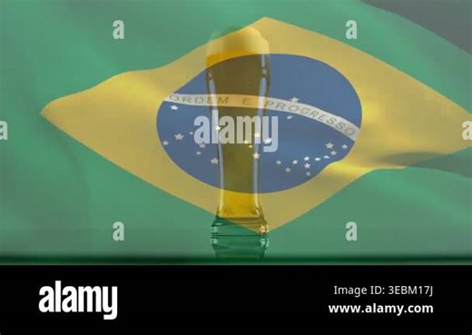Flag overlay activating, Brazil flag motif rippling around glass while creating layered overlay. Vessel, amber, reflections, translucent, distortion, projection, tabletop Stock Video Footage - Alamy