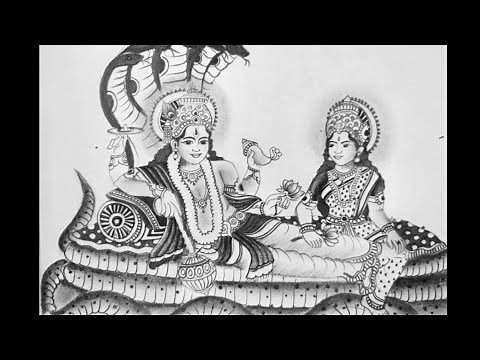 How to draw a beautiful image of lord vishnu and goddess Lakshmi sitting on sheshnaag