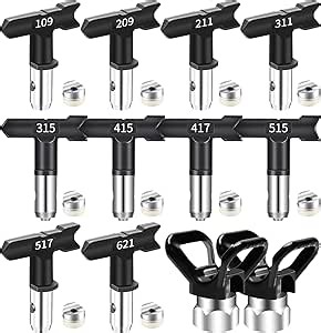 12-Piece Airless Paint Sprayer Tips Set - 10 Tips + 2 Nozzle Tip Guards (7/8" Thread), Reversible Spray Nozzles for Spray Gun (109/209/211/311/315/415/417/515/517/621)