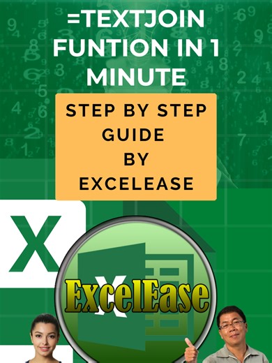 Combine Text Like a Pro with =TEXTJOIN 😎 Want to merge text from multiple cells without CONCATENATE headaches? Use =TEXTJOIN and level up your Excel game in under a minute! 💡 🔗 Combine text 🧹 Skip blanks ⏱️ Super efficient 💬 Comment “JOIN” if you want the formula breakdown! #ExcelEase #TextJoin #excelfunctionstips #ExcelTips #MergeData #ExcelHack #ProductivityTools #ExcelInOneMinute #ExcelTutorial #IfFormula #PassOrFail #ExcelTips #DataAutomation #EdTech #TeacherLife #ExcelMagic #Shorts #Re