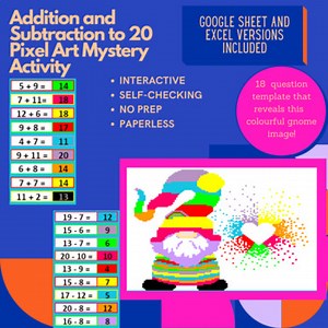 Rainbow Addition and Subtraction to 20 Pixel Art Mystery Reveal