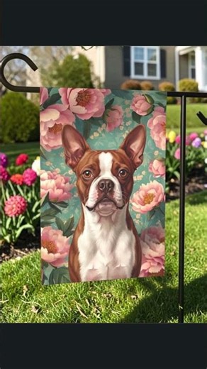 A Portrait of Petals: The Pink Peony Red Boston Terrier Garden Flag #bostonterrier
