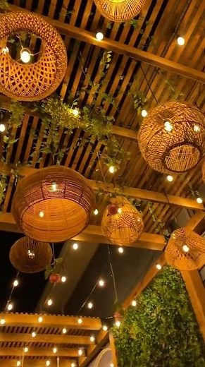 Bamboo Lampshade Kitchen, Three Light Pendant #shorts