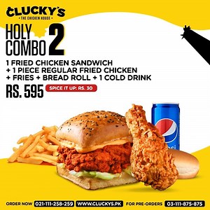 Clucky's knows the perfect fix we all need this Ramadan Kareem! Go solo, do a duo or have a trio with the Holy Combos. Call and Order now! - 𝟎𝟐𝟏-𝟏𝟏𝟏-𝟐𝟓𝟖-𝟐𝟓𝟗(𝐂𝐋𝐔𝐂𝐊𝐘) - 𝟎𝟑𝟑𝟓𝟑𝟑𝟎𝟖𝟏𝟑𝟐 - 𝟎𝟑𝟏𝟏𝟏𝟖𝟕𝟓𝟖𝟕𝟓 or visit 𝐡𝐭𝐭𝐩𝐬://𝐜𝐥𝐮𝐜𝐤𝐲𝐬.𝐩𝐤/ to order online. We are taking all necessary measures to ensure safe and hygienic deliveries at Clucky's: - Using thermal guns to check temperatures. ✅ - Regularly disinfecting the premises. ✅ - Maintaining Social distancing
