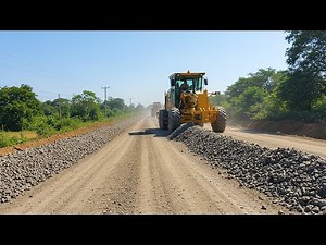Amazing Foundation Road Construction with Motor Graders Working on Grading a Stretch of Gravel Road
