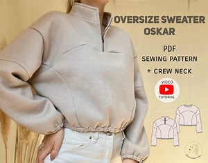 PDF Schnittmuster Oversize Pullover Rundhals Oder Half Zip Oskar / Video Tutorial / Anfängerfreundlich - Etsy