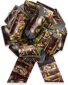 Havercamp Next Camo Poly Ribbon Pull Bow | 1 Count | Great for Hunter Themed Party, Camouflage Motif, Birthday Event, Graduation Party, Father's Day Celebration