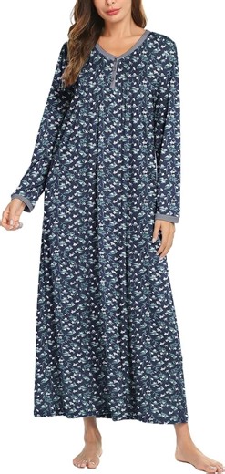 Avidlove Women's Long Sleeve Nightgown Long Sleepshirts Henley Sleep Dress Full Length Sleepwear