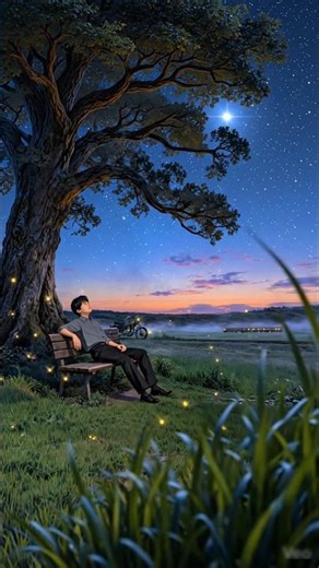 Peaceful Night Under the Tree 🌙✨ | Starry Sky Calm Ambience | Train Sounds & Nature ASMR