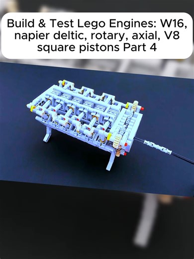 Build & Test Lego Engines: W16, napier deltic, rotary, axial, V8 square pistons #fyp #change #machine #engine #lego #tes