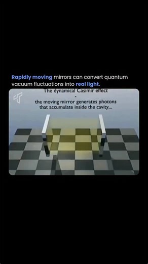 Tech Society on Instagram: "Rapidly moving mirrors can convert quantum vacuum fluctuations into real light. This mind-bending phenomenon, known as the dynamical Casimir effect, turns virtual particles that constantly pop in and out of existence in empty space into detectable photons. When a mirror accelerates extremely fast (or an effective mirror boundary moves at near-light speeds), it disturbs the quantum vacuum, forcing virtual particle-antiparticle pairs to become real and radiate away as m