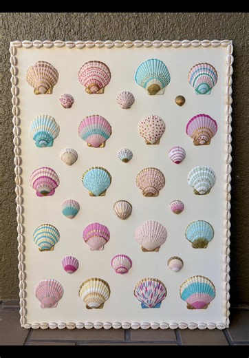Final Reveal of Coastal Shell Art on Canvas