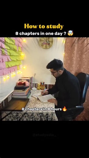 Studyedia🧑🏻‍🏫 | Studygram📚 on Instagram: "8 CHAPTERS IN 1 DAY — HERE’S THE REALISTIC WAY ⏰📖 Formula: 1 Hour = 1 Chapter 8 Hours = Serious progress 🔥 ⌛ The 60-Minute Chapter Plan 🌟 First 5 min – Preview fast Skim through: • Titles & subtopics • Diagrams / graphs • End summaries 🌟 Next 30 min – Study for marks Don’t read everything. Zoom in on: • Definitions & keywords • Formulas / steps • Important diagrams 📝 Write only trigger notes (few words, not pages) 🌟 Next 10 min – Brain test Boo